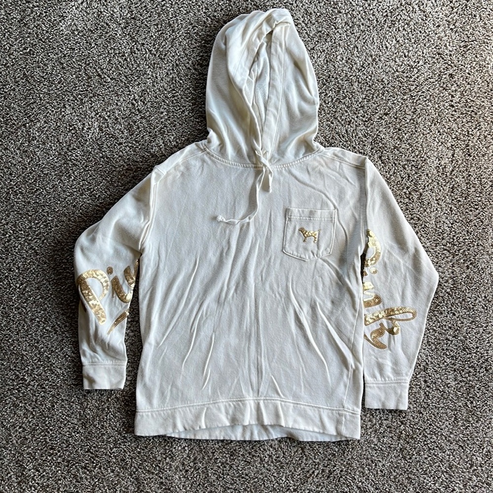 PINK Victoria’s Secret Sequin Hooded Shirt - Size S